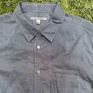 John Varvatos Grey Paper Thin Pouch Pocket Notched Collar Dress Shirt Mens Lg